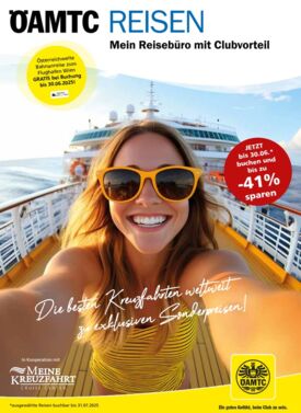 ACC Folder Juni 2025 Junge Frau mit Sonnenbrille lächelt von der Reeling eines Kreuzfahrtschiffs in die Kamera