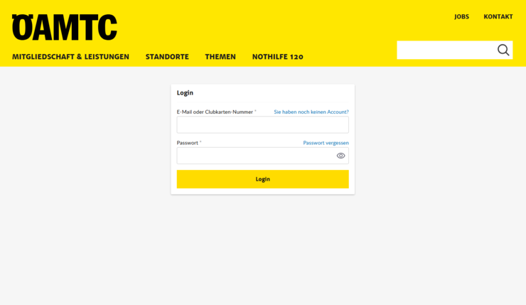 Log-In Seite des "Mein ÖAMTC-Portals"