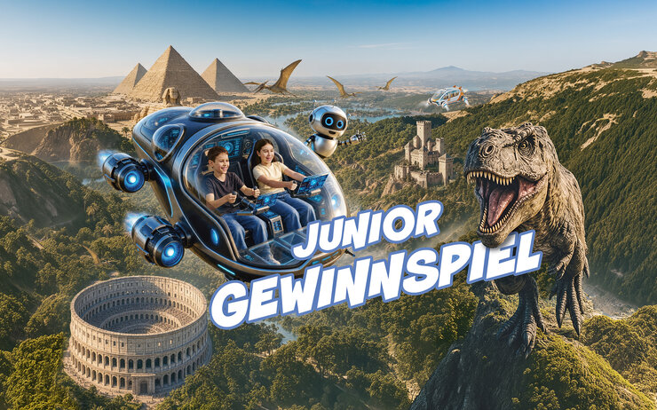 2 Kinder fliegen in einer Zeitmaschine.