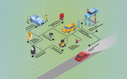 Eine bunte Grafik, die verschiedene Tipps zur Autopflege zeigt.