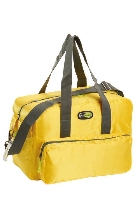 Coolbag Gelb_940x1410.jpg Gelbe Kühltasche mit Olivgrünen Trägern und Zusatzfach. Verschließbar mit Reißverschluss.