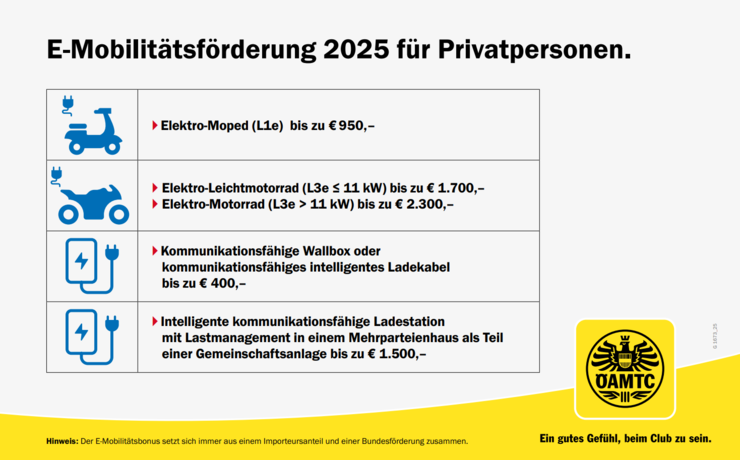 Infografik zum Thema E-Mobilitätsförderungen für Privatpersonen.