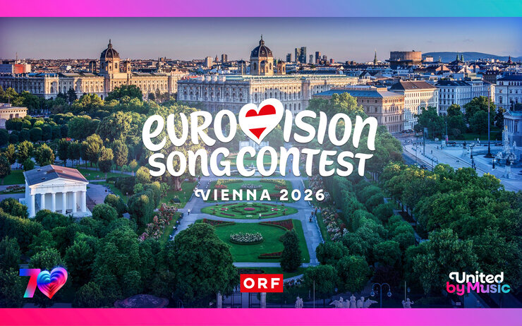 Wien Panorama mit Logo des Eurovision Song Contest 2026