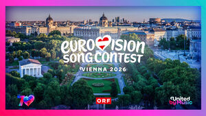 Wien Panorama mit Logo des Eurovision Song Contest 2026