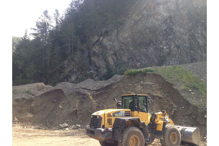 Bagger vor abgerutschtem Hang