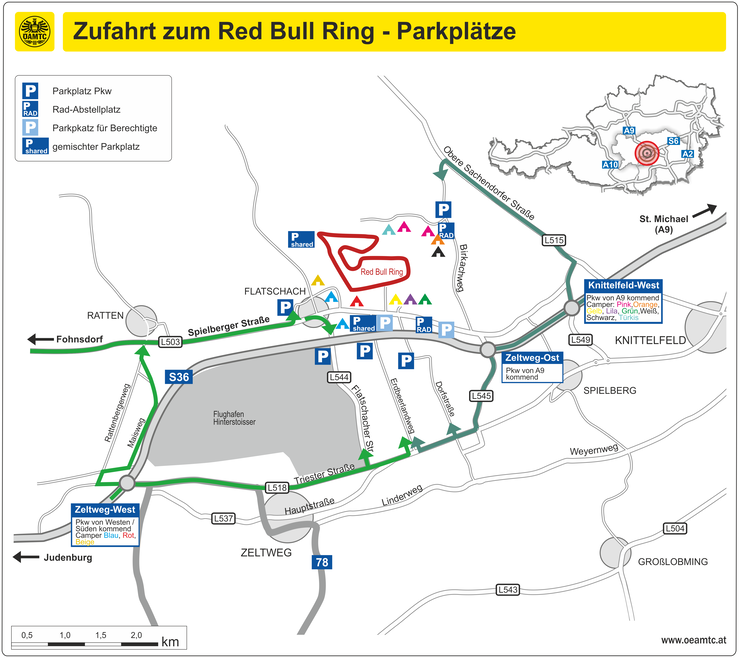 F1 Red Bull Ring: Zufahrt zu den Parkplätzen © ÖAMTC Zufahrt zu den Parkplätze für die F1 am Red Bull Ring.