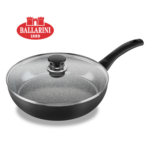 Schwarze Schmorpfanne mit Glasdeckel aus der Freundschaftswerbung