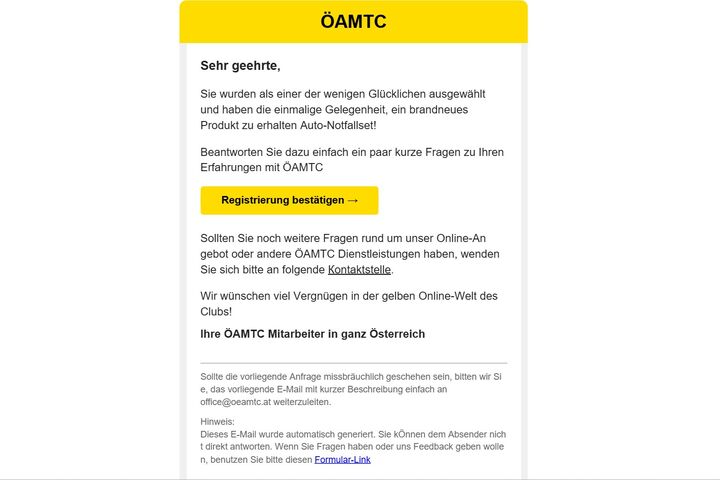 Beispiel für ein aktuell im Umlauf befindliches Phishing-E-Mail