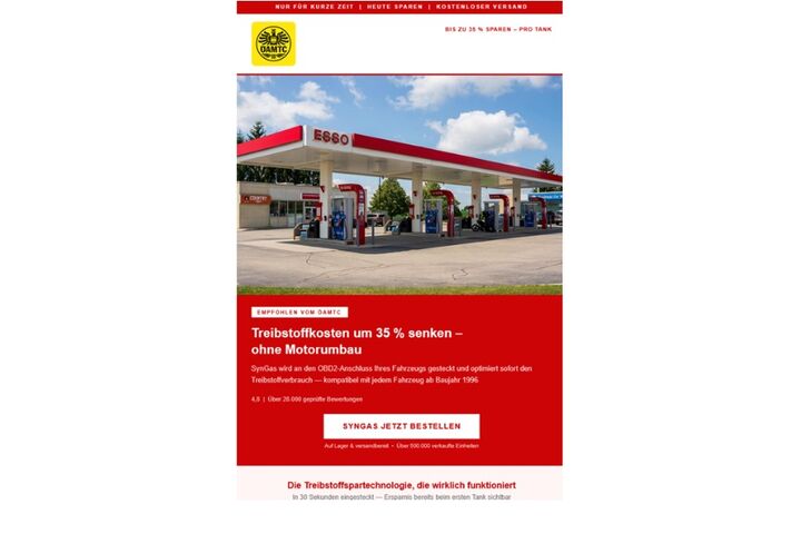 Fake Mail um Treibstoff zu senken