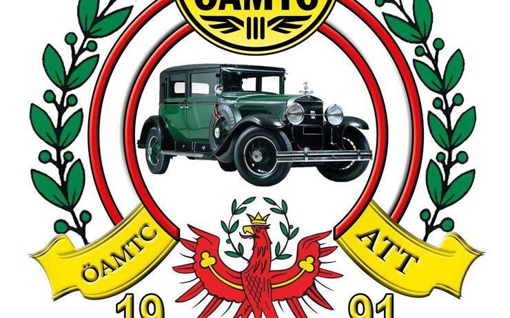 Logo des Oldtimerclubs mit Gründungsjahr 1991, dem Tiroler Adler, mit dem ÖAMTC Logo sowie den Schriftzügen ÖAMTC, ATT und einem klassischen Oldtimer