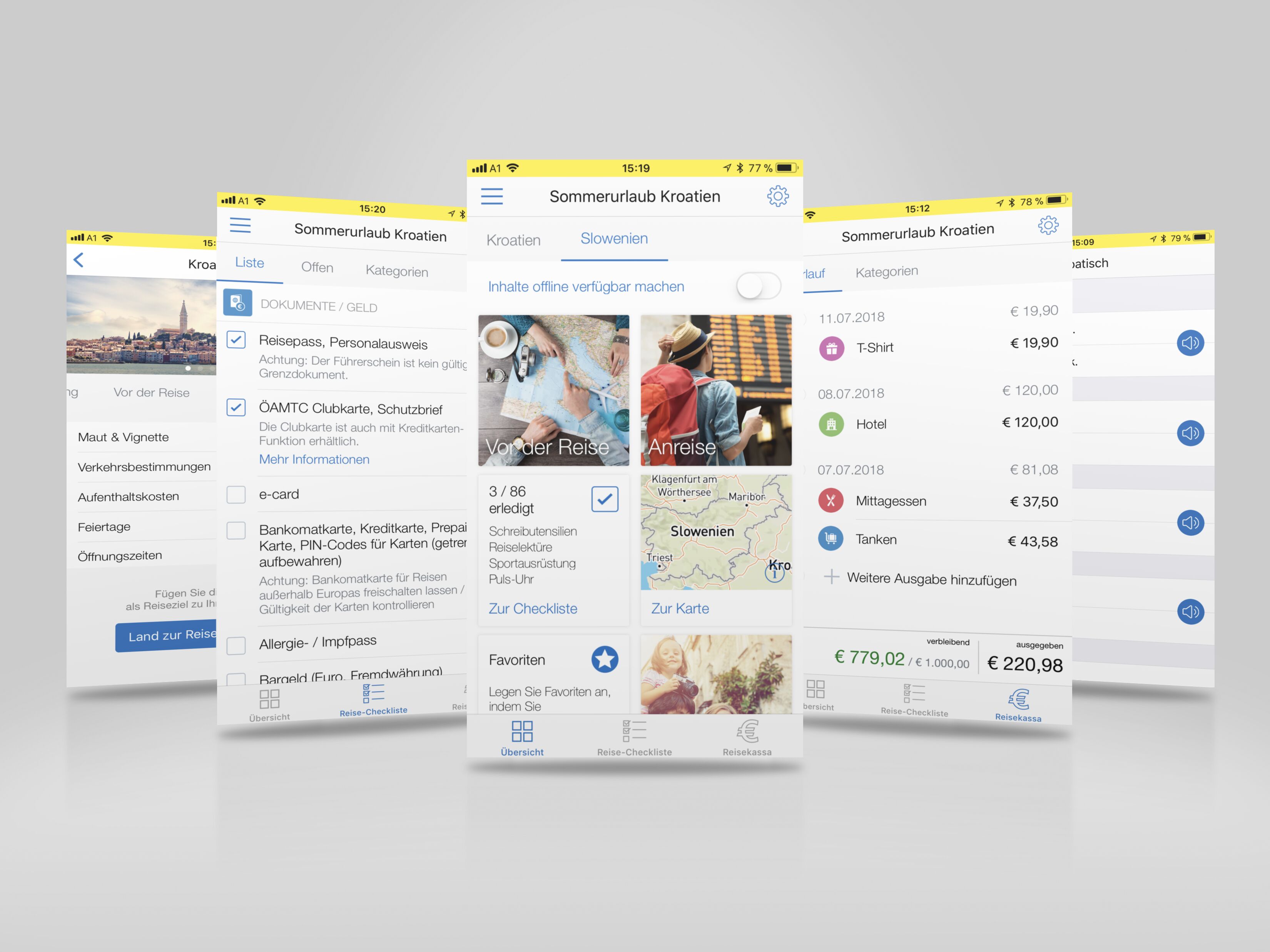 Screens Meine Reise App ÖAMTC
