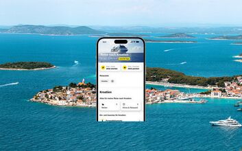Meine Reise-App_Header2 Eine Smartphone-Ansicht zeigt ÖAMTC-App mit einem Hintergrundbild von Kroatien