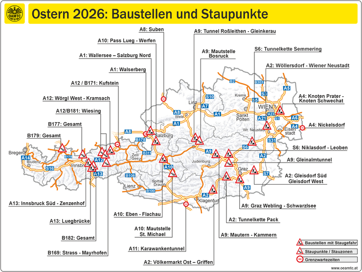 Potenzielle Staupunkte im Osterreiseverkehr.