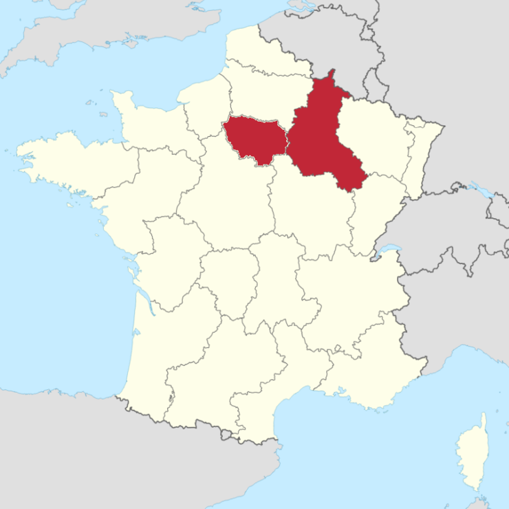 Auf der Frankreich-Karte: Die Regionen Ile de France und Champagne