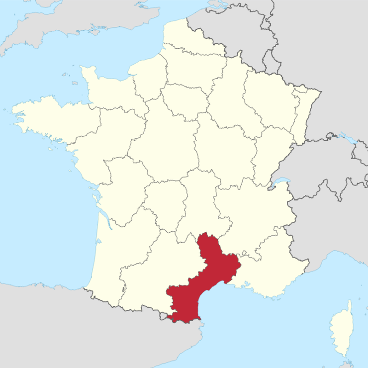 Auf der Frankreich-Karte: die Region Languedoc-Roussillon