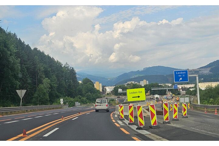 Baustellenverschwenk auf der S6 bei Leoben