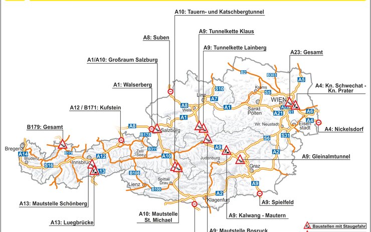 Grafik zu Staupunkten und Baustellen im Sommerreiseverkehr 2025