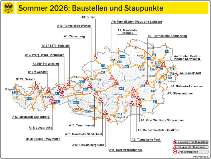 Staupunkte und Baustellen im Sommerreiseverkehr in Österreich