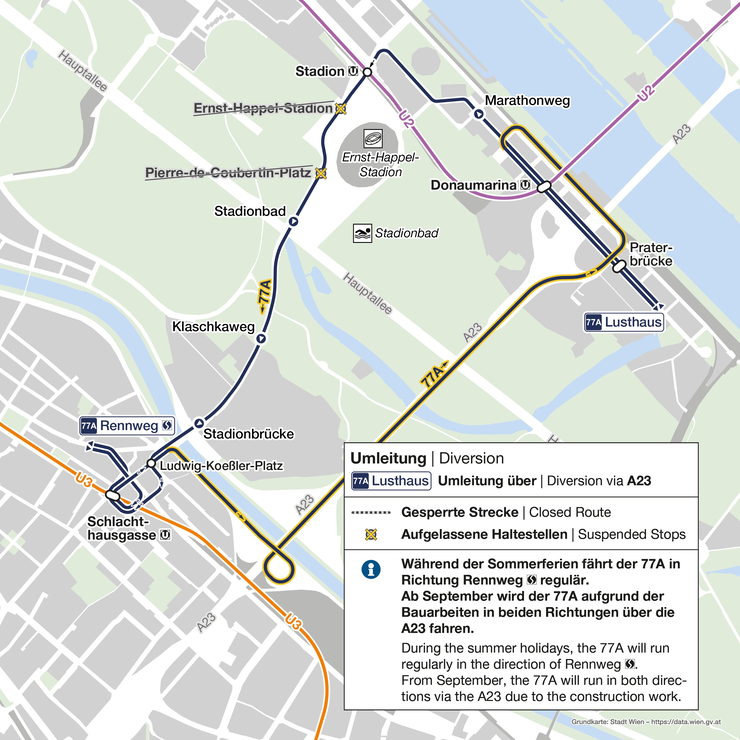 Umleitung Buslinie 77A Verkehrsplan für die Umleitungsstrecke der Buslinie 77A