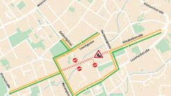 Stadtplan, auf dem die Umleitungen für die Sperre der Elisabethstraße in Graz eingezeichnet sind