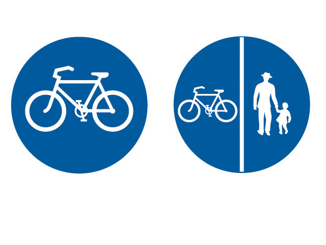 Gebotszeichen Radweg und Geh- und Radweg mit Benützungspflicht, isoliert auf weißem Hintergrund.