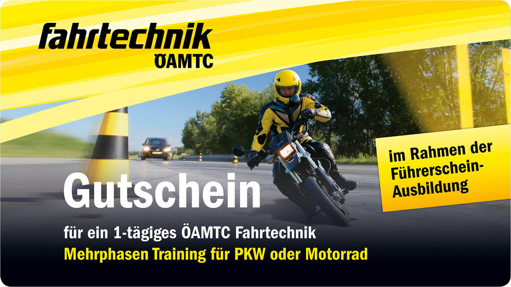 ÖAMTC Fahrtechnik Gutschein Mehrphasen Training ÖAMTC Fahrtechnik / https://www.oeamtc.at/fahrtechnik
