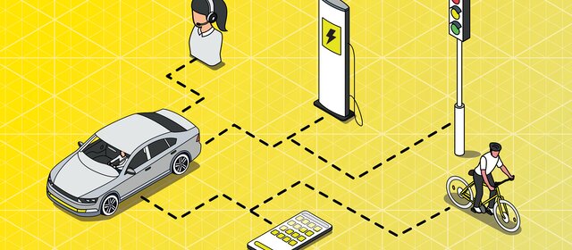 Illustration eines Autos, das mit verschiedenen Geräten und Stellen verbunden ist