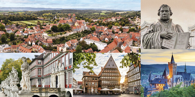Ein Mosaik aus Aufnahmen mitteldeutscher Städte.