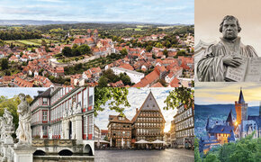 Ein Mosaik aus Aufnahmen mitteldeutscher Städte.