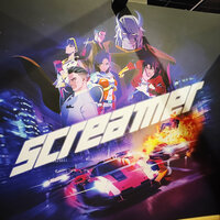 Mehrere Bildschirme sind zu sehen. Darauf ist der Startbildschirm von Kirby Air Riders.