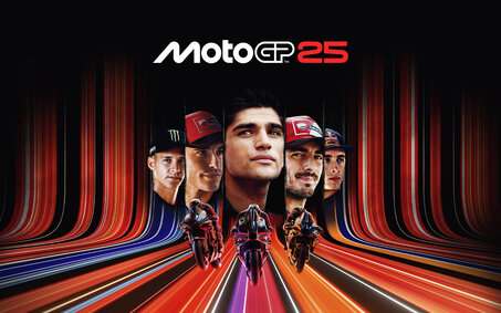 Aufmacherbild MotoGP 25. Es ist das Logo plus die Fahrer vom Spielcover zu sehen.