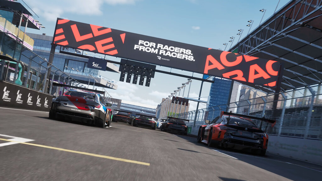 Screenshot aus Rennsport. Die Startaufstellung.