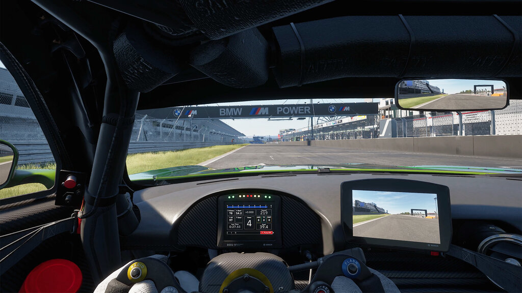 Screenshot aus Rennsport. Die Sicht aus dem Cockpit.