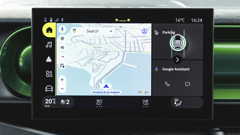 Zentraldisplay eines Renault Twingo 2026, das eine Karte zeigt.