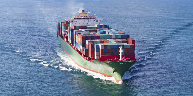 Container Schiff am Meer