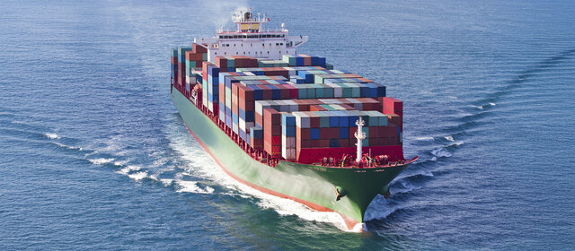 Container Schiff am Meer
