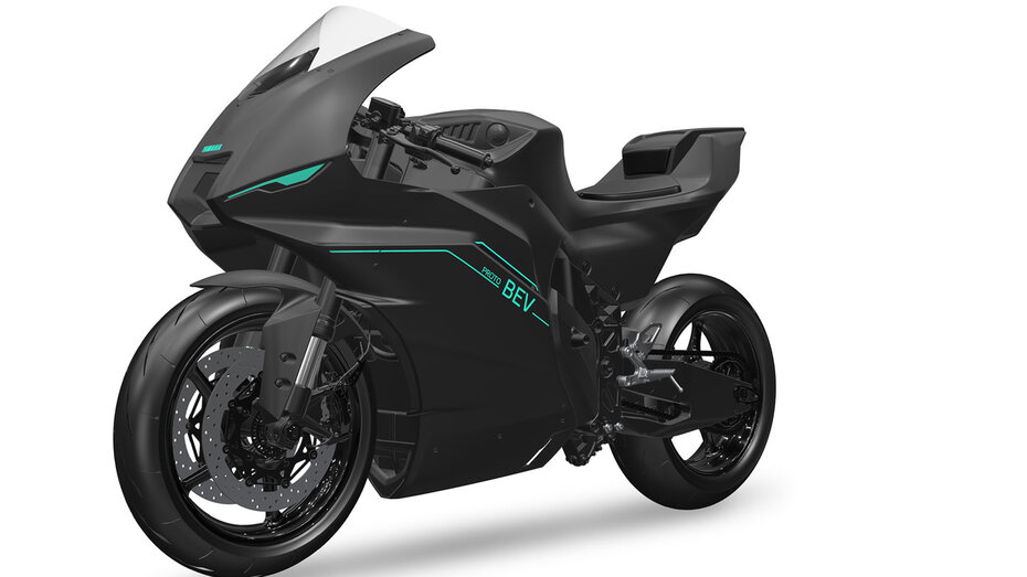 Ein schwarzes Motorrad mit türkisen Akzenten