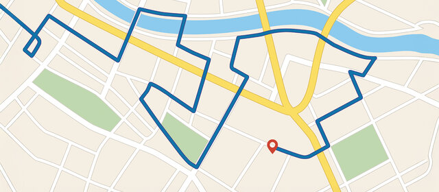 Eine Navikarte zeigt eine umständliche Route an