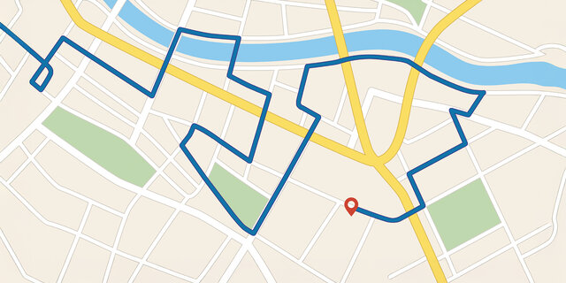 Eine Navikarte zeigt eine umständliche Route an