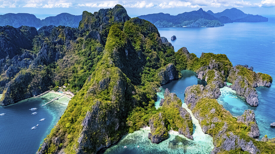 Große Lagune und kleine Lagune auf Miniloc Island bei El Nido, Palawan, Philippinen