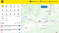 Screenshot des ÖAMTC-Routenplaners, in dem Verkehrslage aktiviert ist.