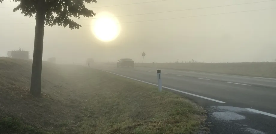 Herbstliche Straße mit Sonne